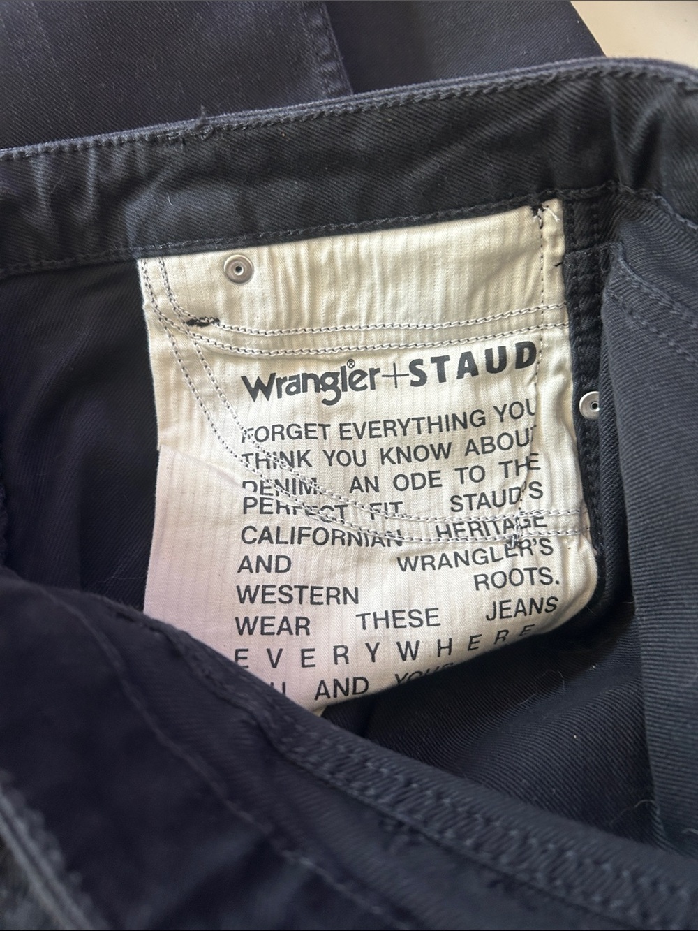Staud x Wrangler cropped mid rise, boot, cut jeans black Sz 30 - Picture 12 of 12